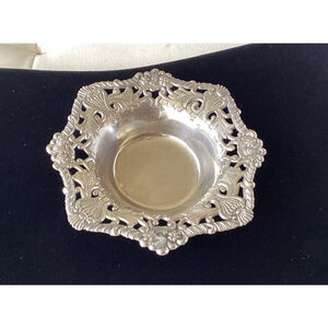 Silver Openwork Floral DISH Ashtray/Small Trinket Dish Art Nouveau 4.5”